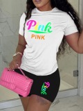 LW Pink Letter Print Shorts Set