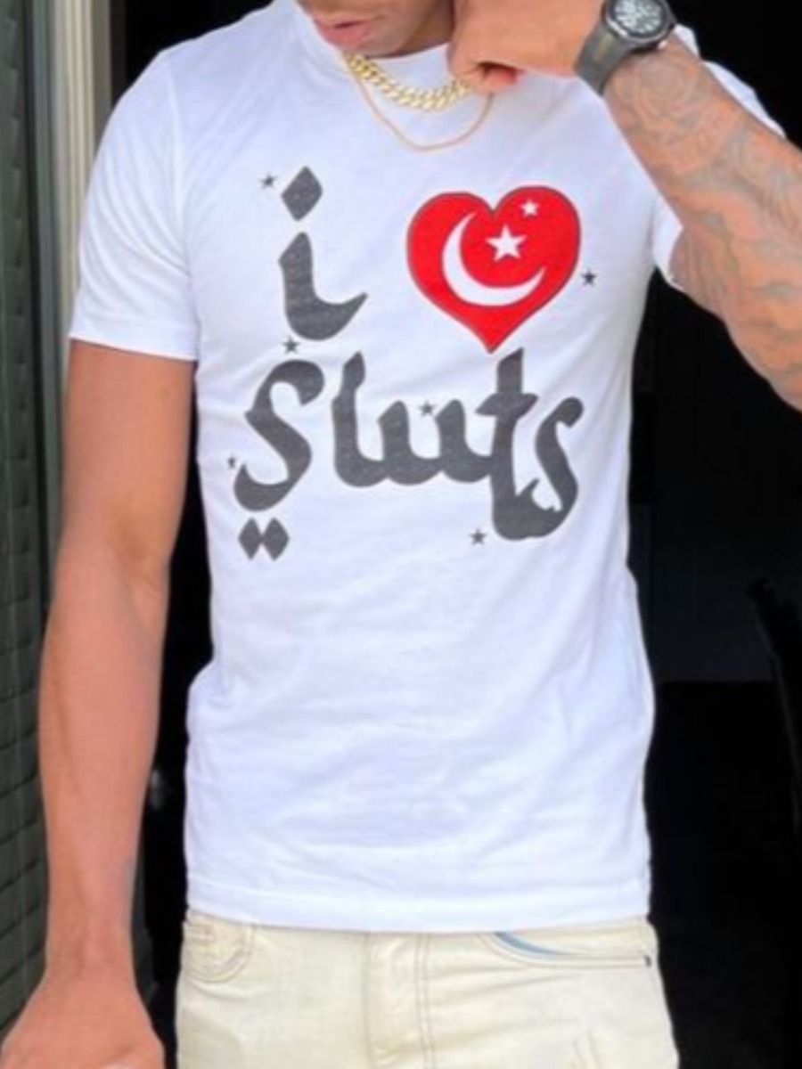 LovelyWholesale Men Heart Star Letter Print T-shirt Summer Short Sleeve Casual Spring Summer 2024