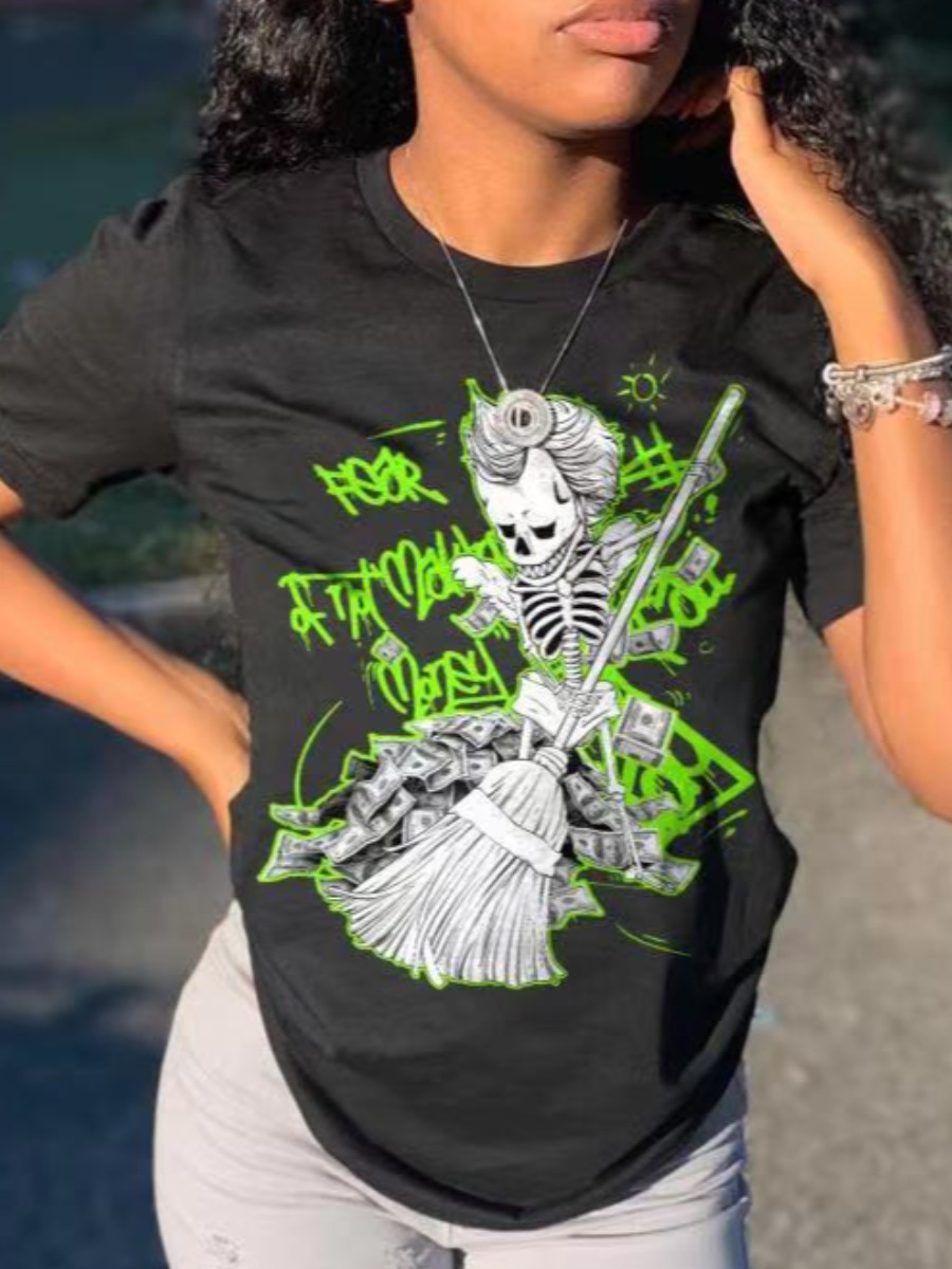 LW COTTON Skeleton Letter Print T-shirt
