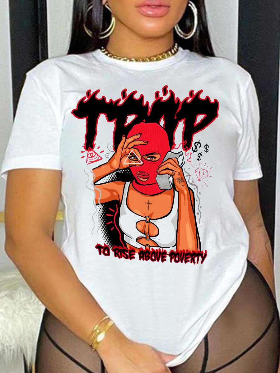 LW Plus Size Masked Face Figure Letter Print T-shirt