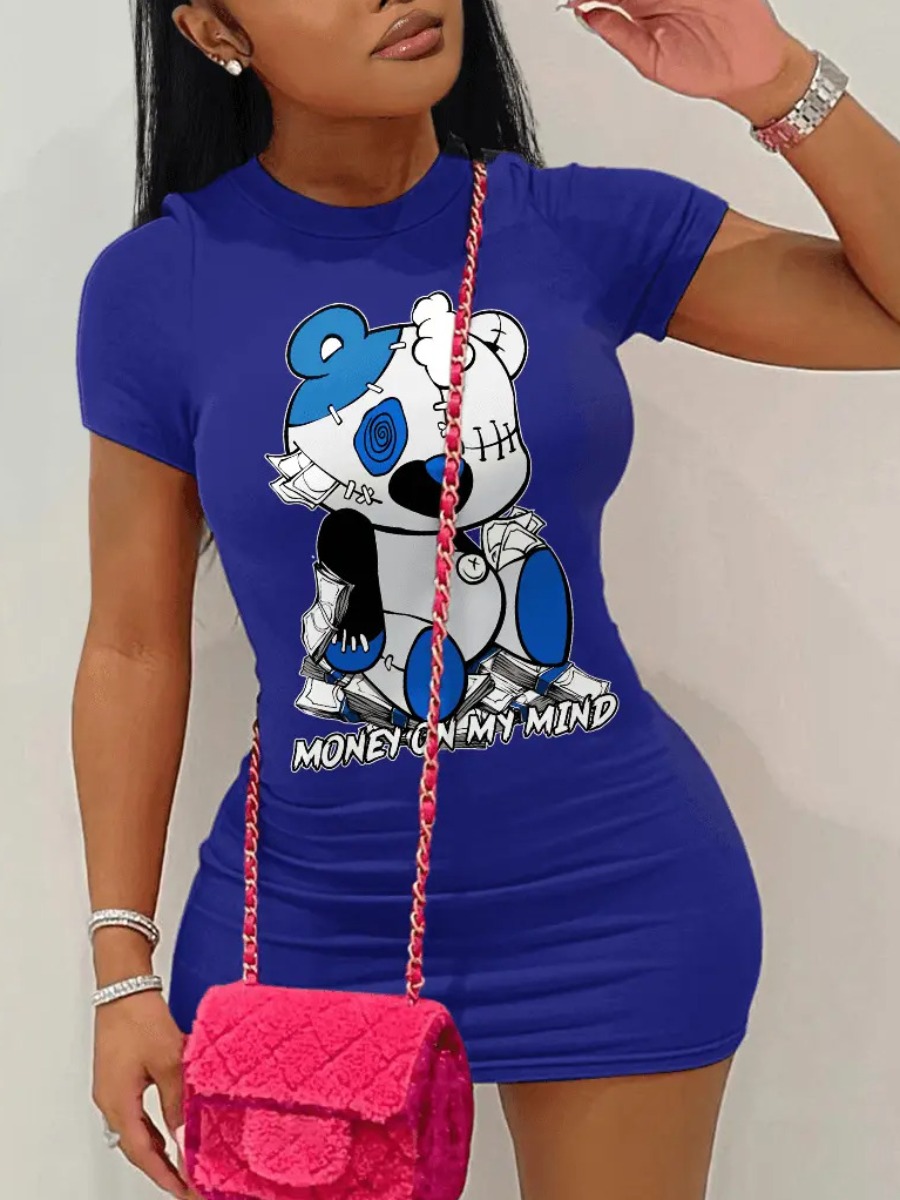 LW Cartoon Letter Print Bodycon Dress