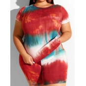 LW Plus Size Trendy Tie-dye Red Two-piece Shorts S