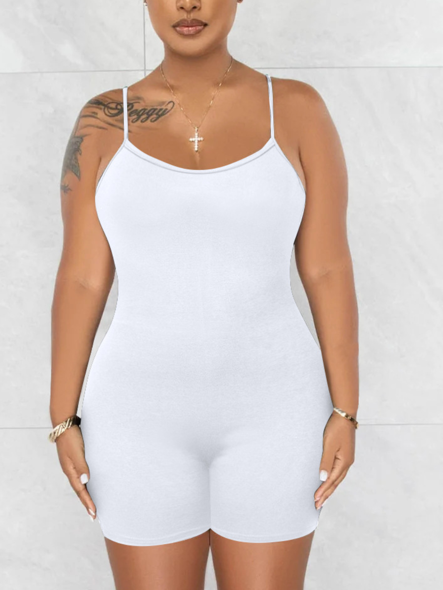 LovelyWholesale BASICS Adjustable Strap Skinny Romper Summer Sleeveless Casual U Neck Spring Summer 2024