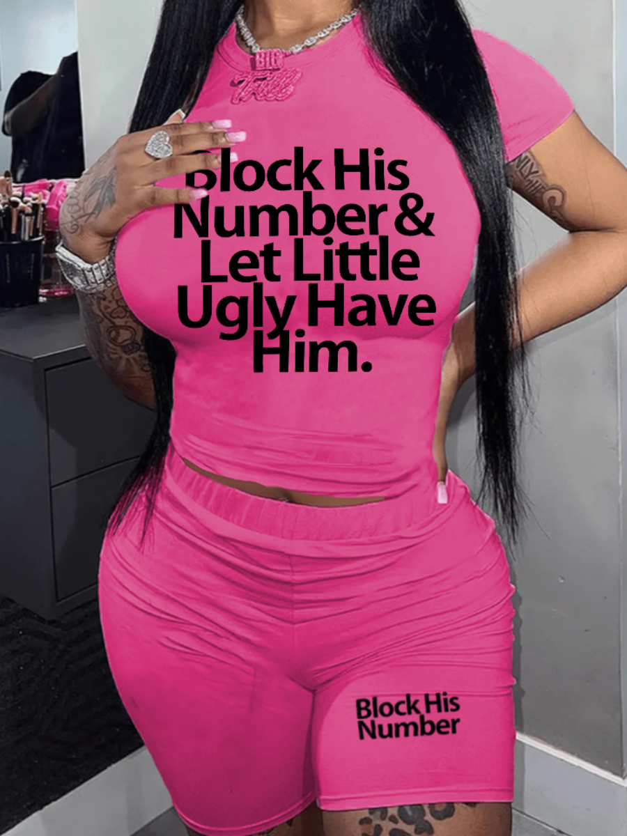 LW Block His Number Letter Print Shorts Set Sale LovelyWholesale