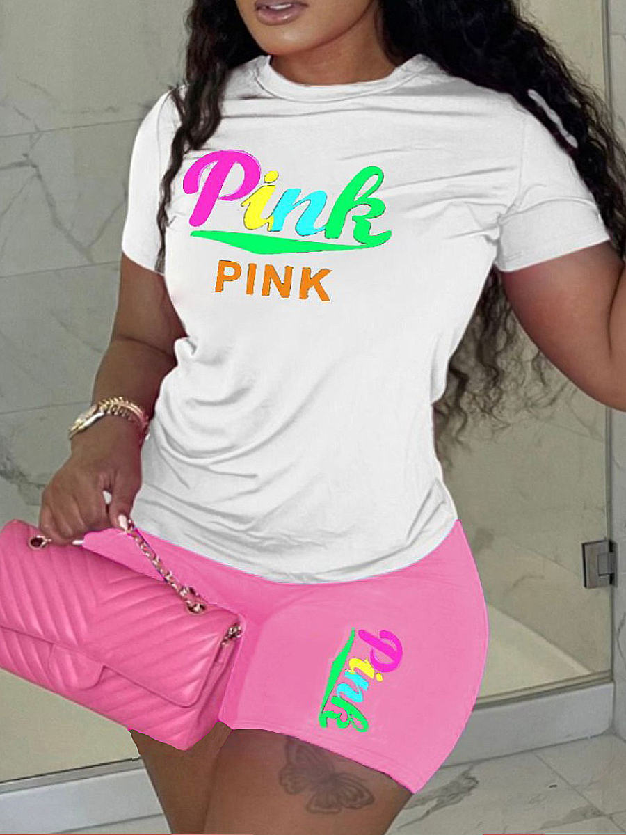 LW Plus Size Pink Letter Print Shorts Set