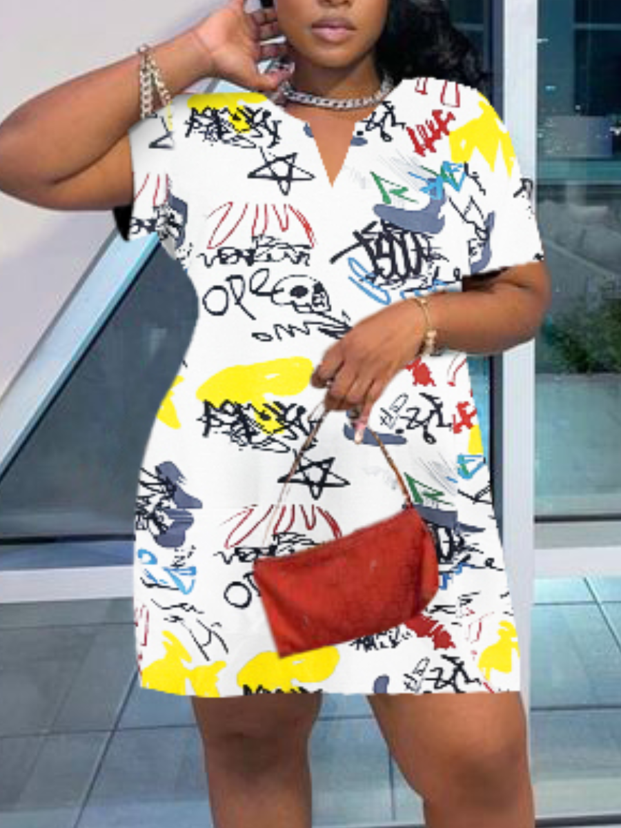 LW Plus Size Skull Head Graffiti Letter Print Dress