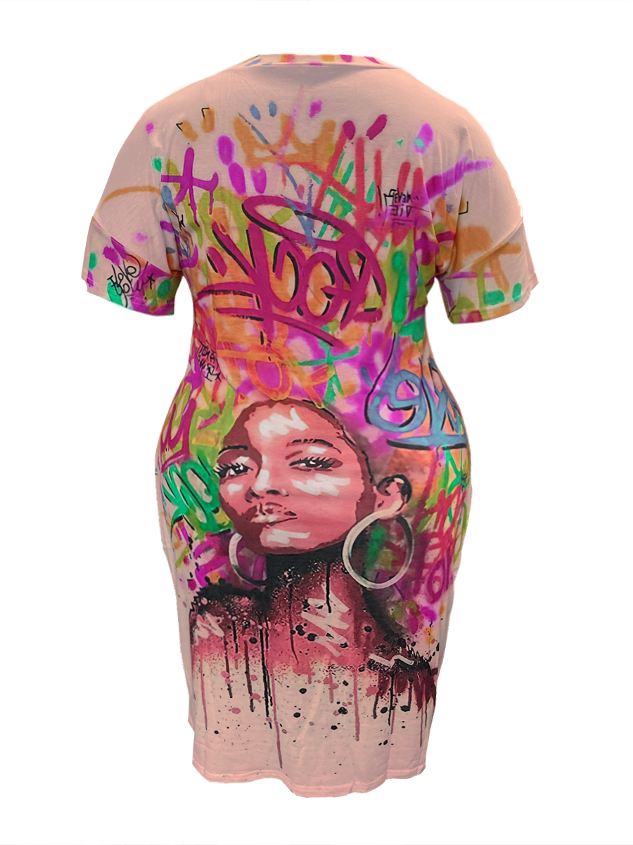 LW Plus Size Graffiti Figure Print Pocket Design Dress 4X