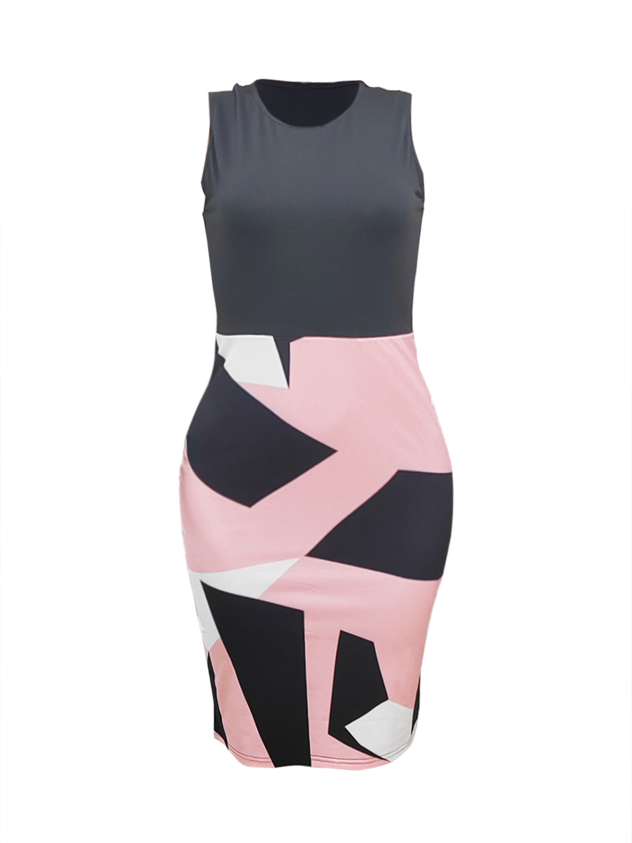 LW BASICS Plus Size Geometric Print Bodycon Dress 2X