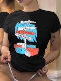 LW Letter Print Patchwork T-shirt