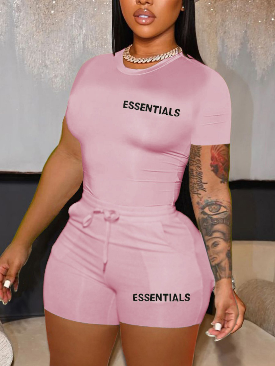 LW Essentials Letter Print Drawstring Shorts Set