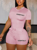 LW Essentials Letter Print Drawstring Shorts Set