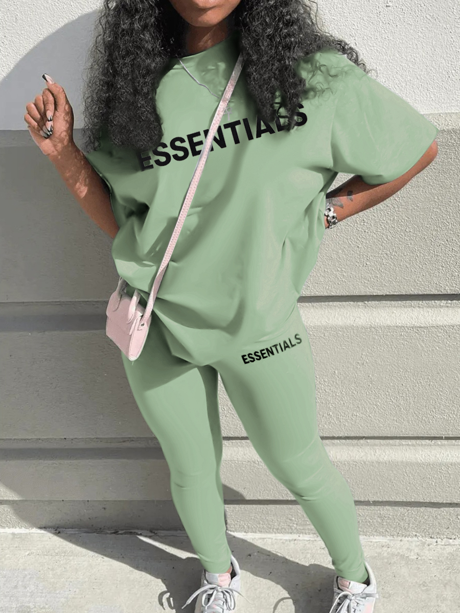 LW Plus Size Essentials Letter Print Pants Set
