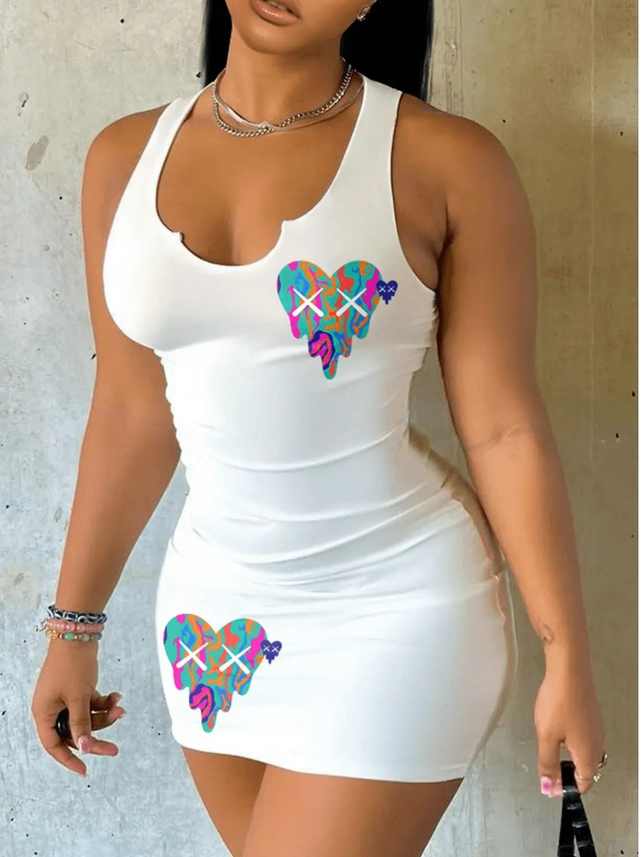 LW Heart Print Bodycon Cami Dress