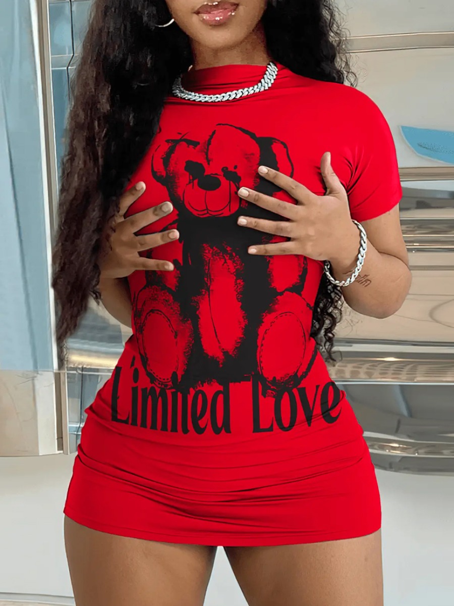 LW Cartoon Love Letter Print Bodycon Dress