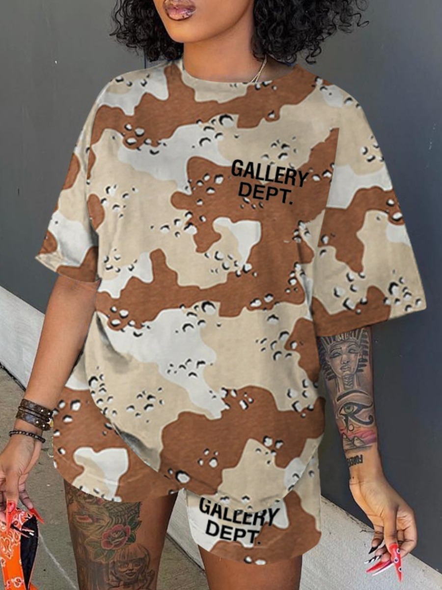 LW Plus Size Camo Letter Print Shorts Set
