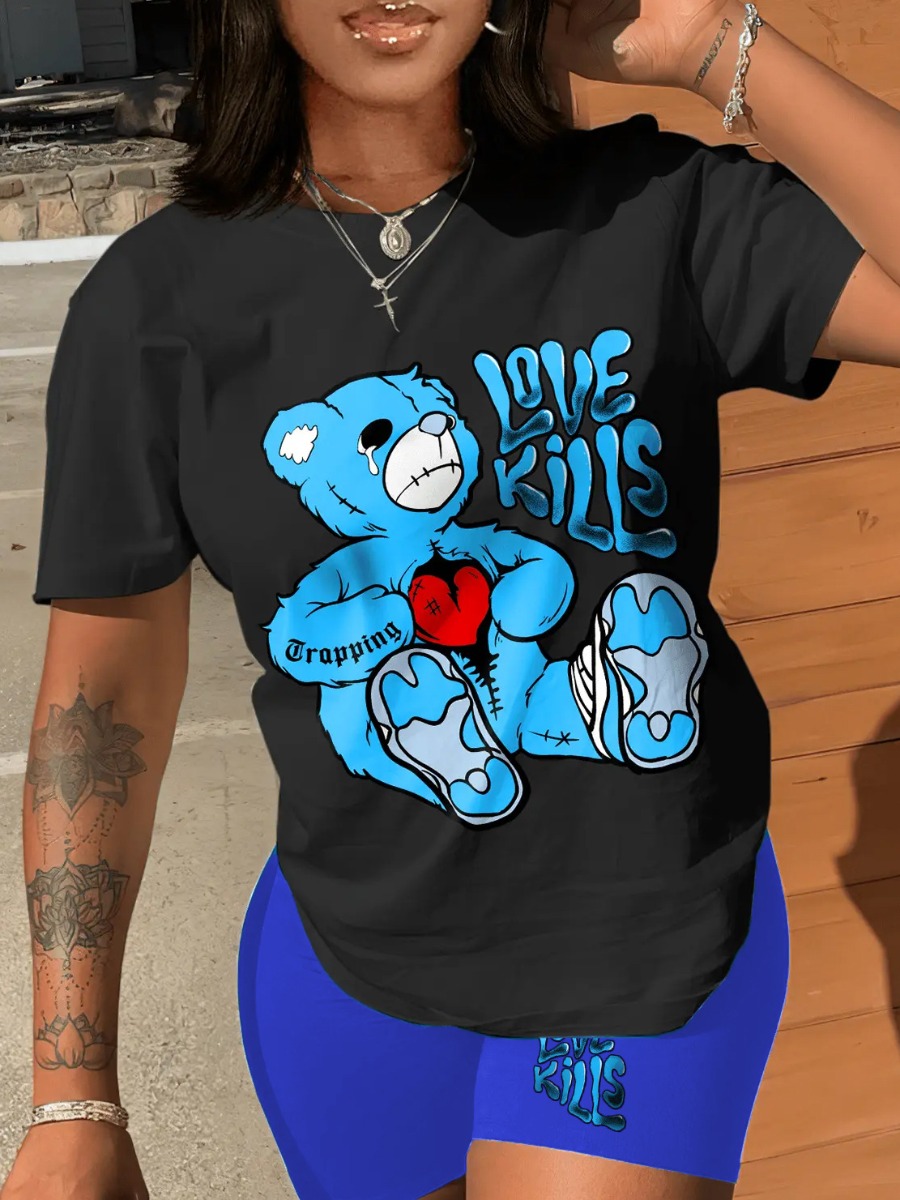 LW Teddy Bear Love Letter Print Shorts Set