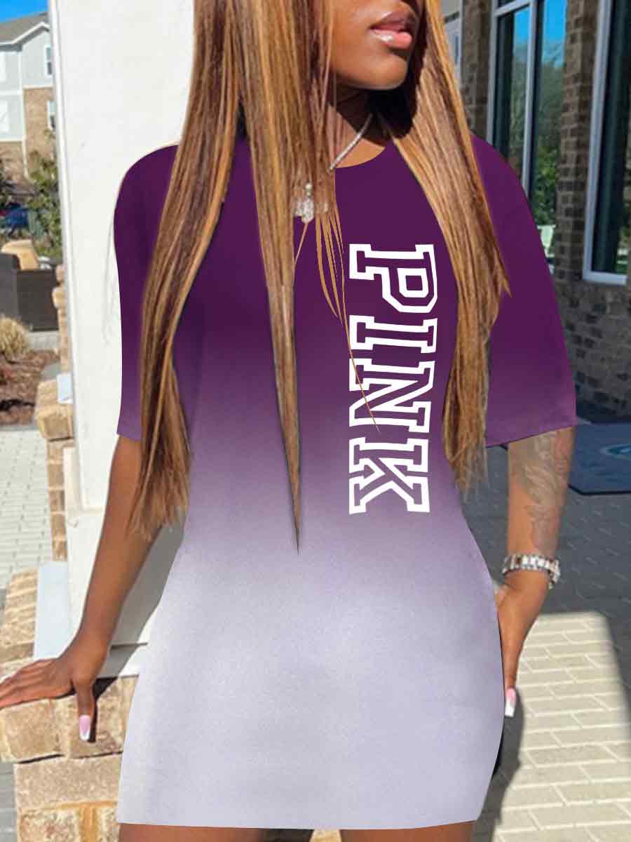 LW Gradient Pink Letter Print T-shirt Dress