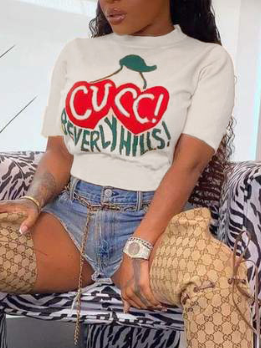 LW SXY Crop Top Heart Letter Print T-shirt