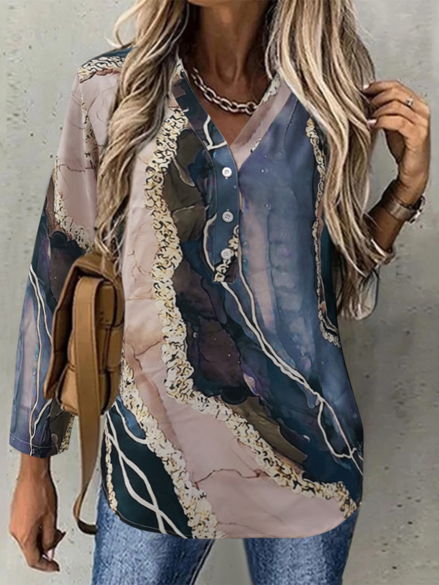 LW BASICS V Neck Mixed Print Blouse