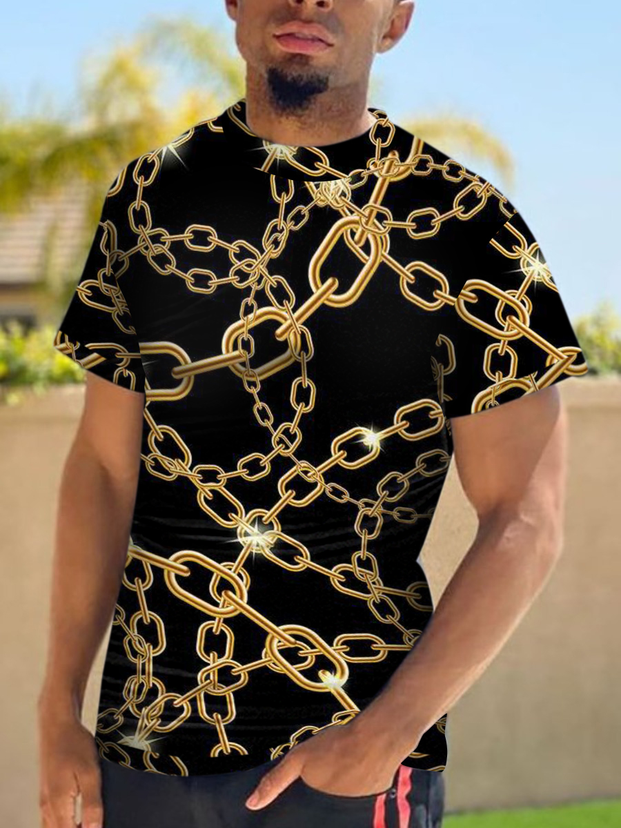 LW COTTON Men Round Neck Chain Print T-shirt