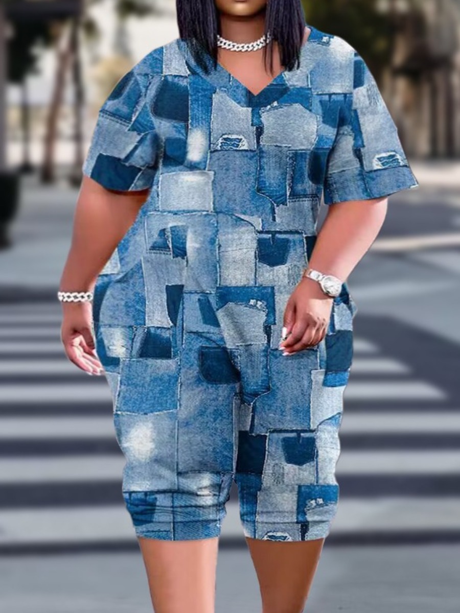 LW Plus Size Imitation Denim Pocket Design Jumpsui