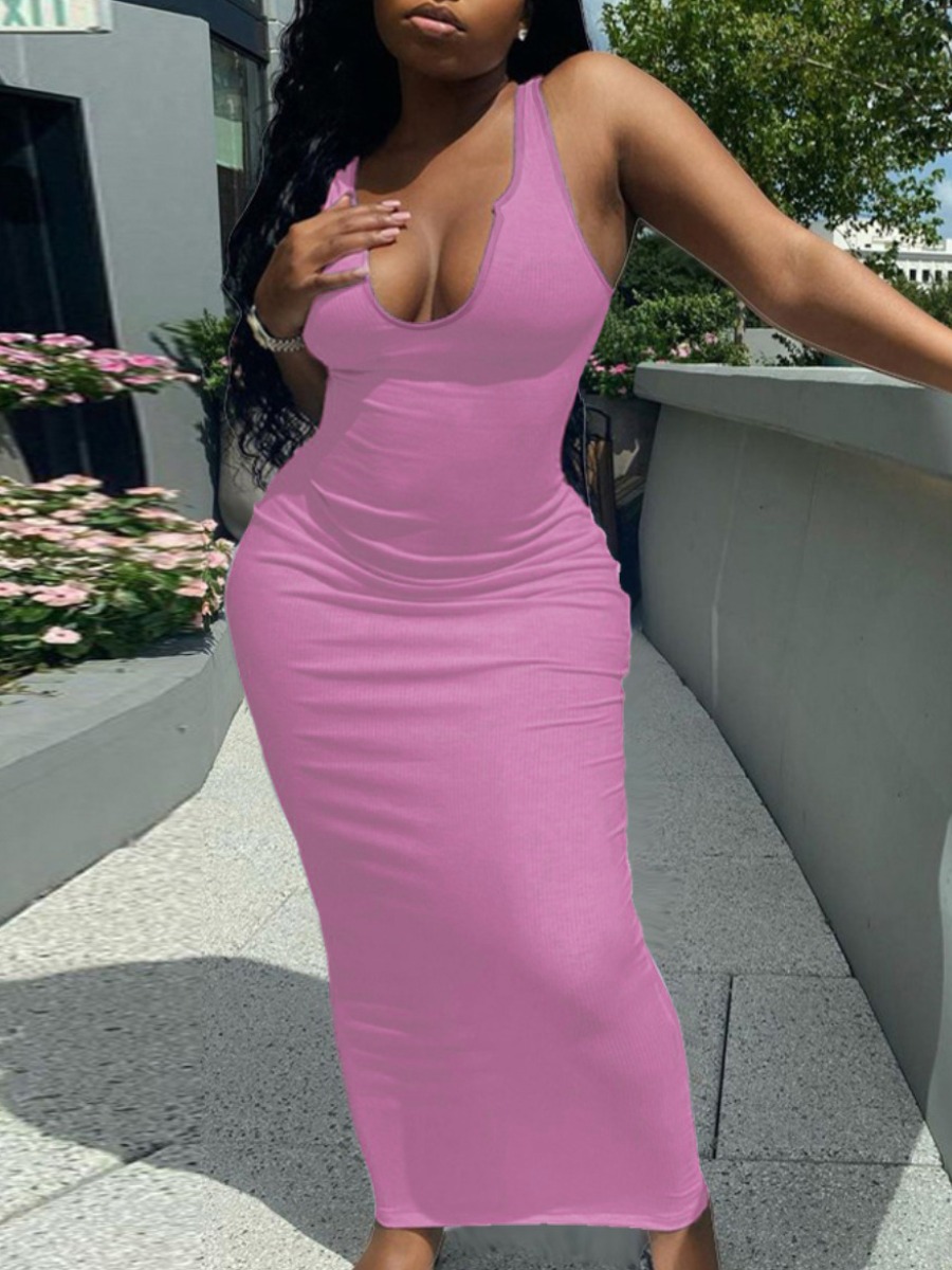 LW BASICS Plus Size Rib Knit Bodycon Cami Dress
