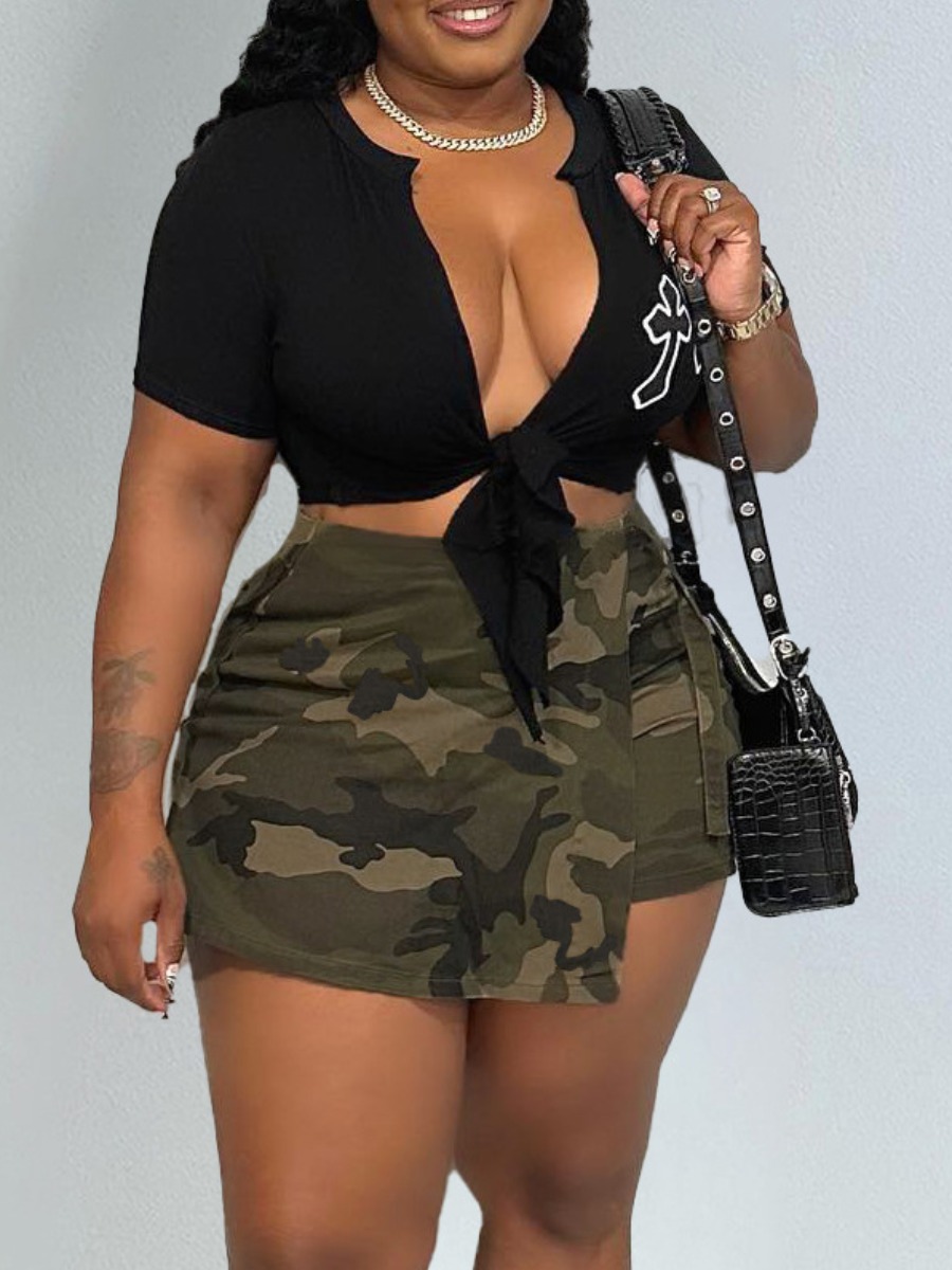 LW Plus Size Camo Print Bandage Design Denim Shorts