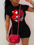 LW Plus Size Bear Cartoon Letter Print Bodycon Dress