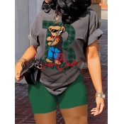 LW Cartoon Bear Letter Print Shorts Set