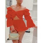 LW Off The Shoulder Ruffle Design Shorts Set
