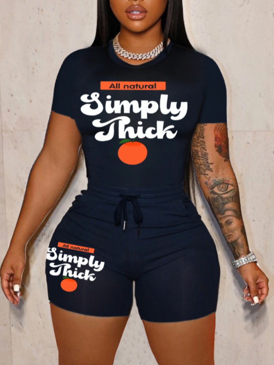 LW Round Neck Letter Print Shorts Set