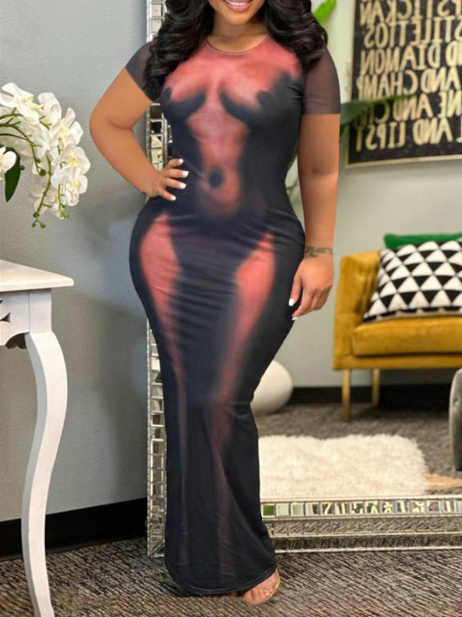 LW Plus Size Body Heat Print Bodycon Dress