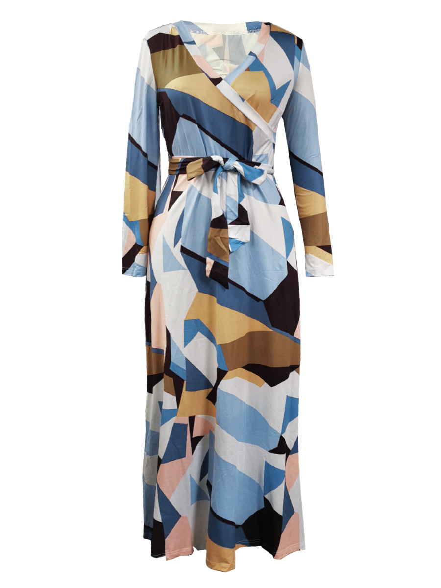 LW BASICS Mixed Print Bandage Design Wrapped A Line Dress