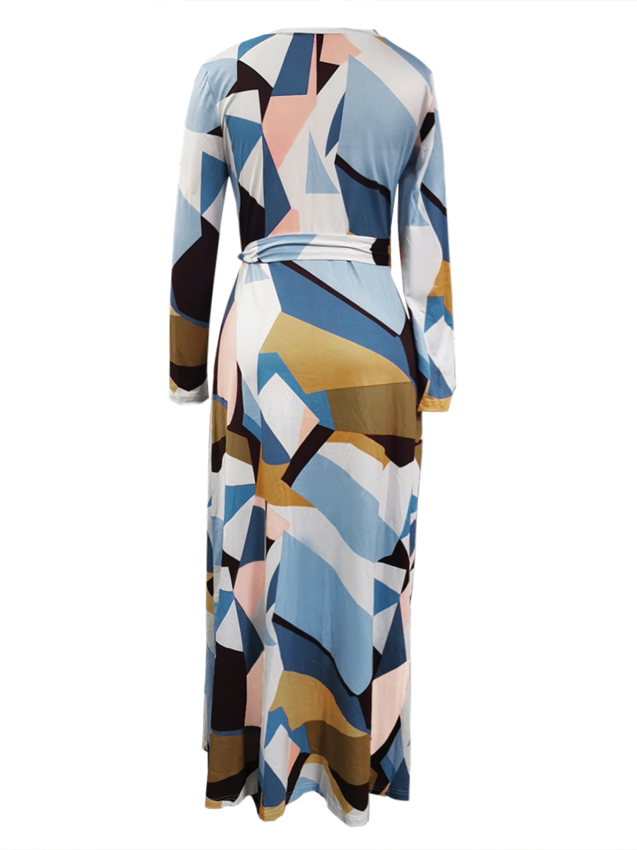 LW BASICS Mixed Print Bandage Design Wrapped A Line Dress