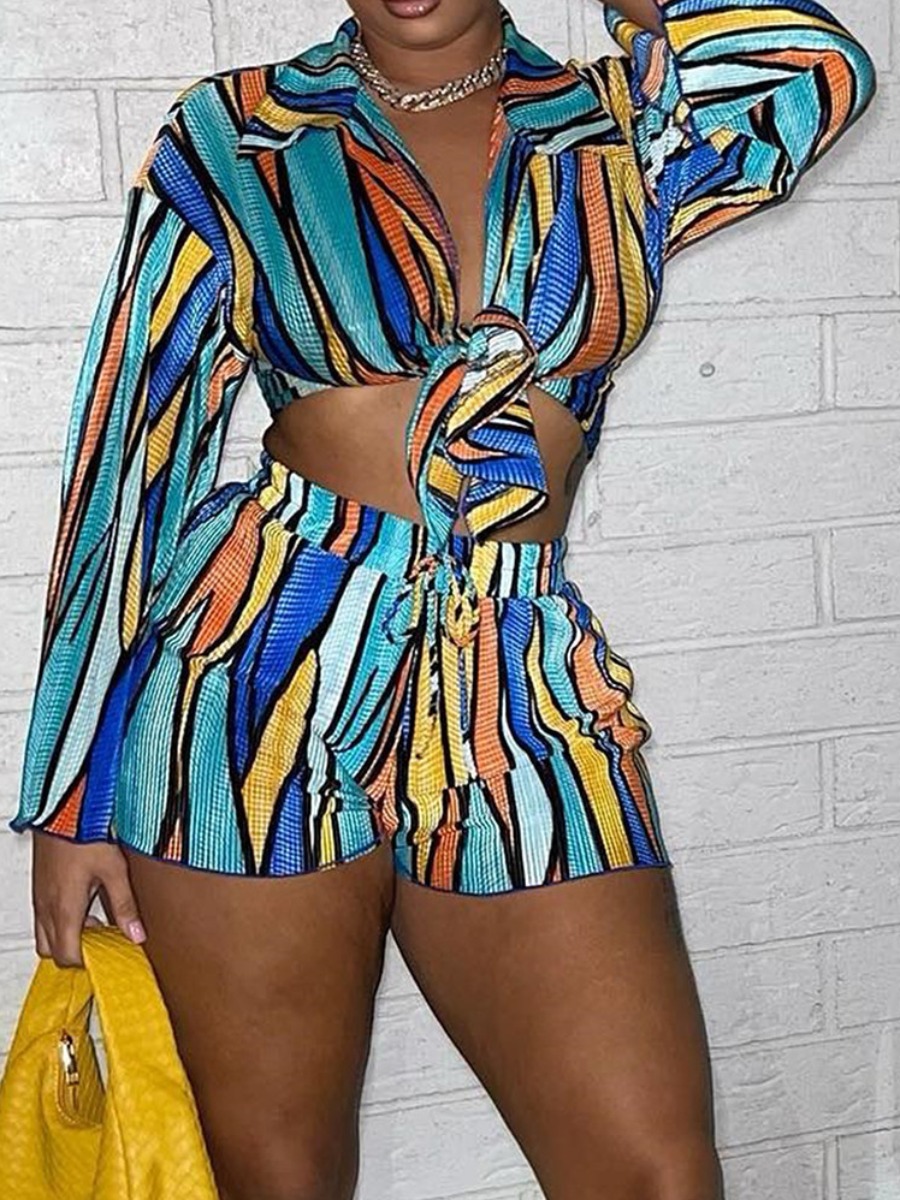 LW Mixed Print Drawstring Shorts Set