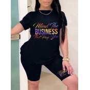 LW Gradient Letter Print Shorts Set
