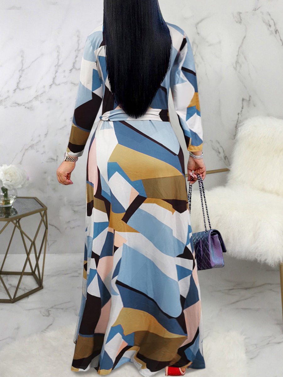 LW BASICS Mixed Print Bandage Design Wrapped A Line Dress