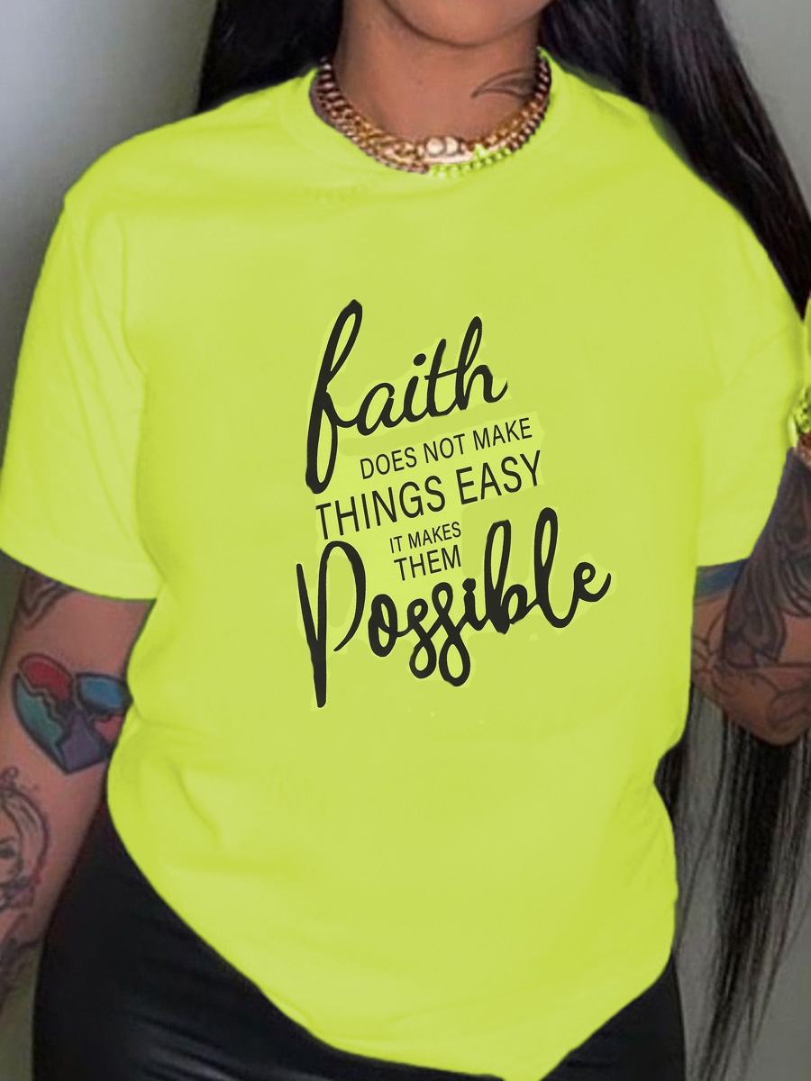 LW Plus Size Casual O Neck Letter Print Green T-shirt