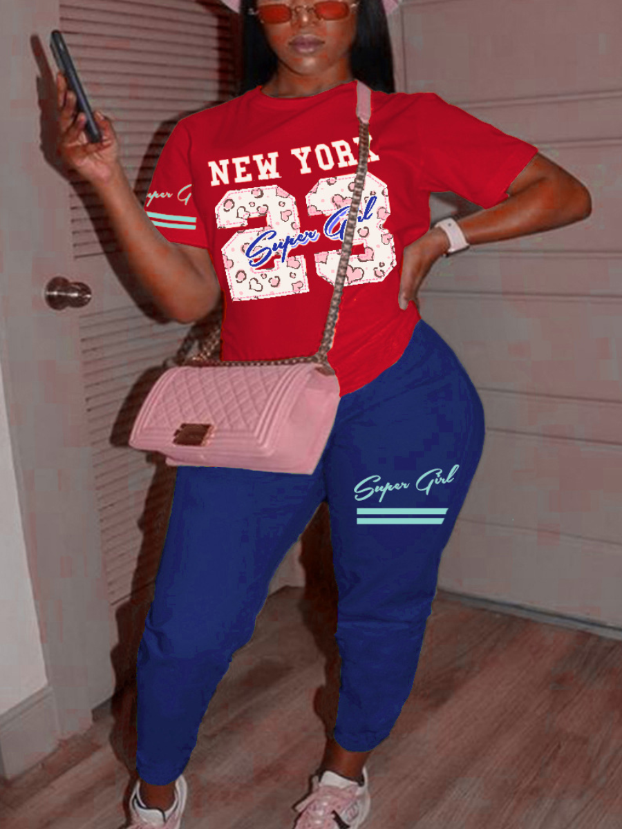 LW Plus Size Letter Print Regular Fit Pants Set