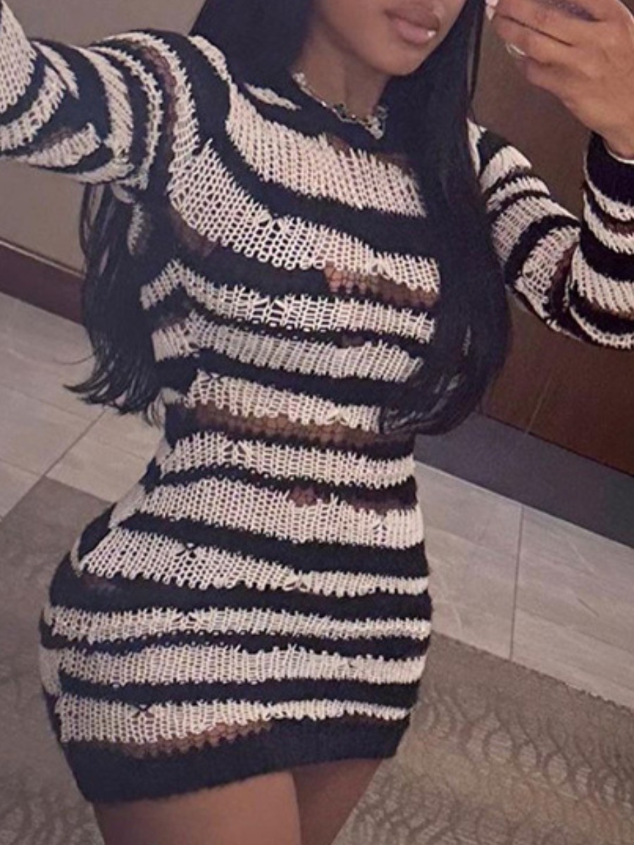 LW Mesh Striped Bodycon Sweat Dress