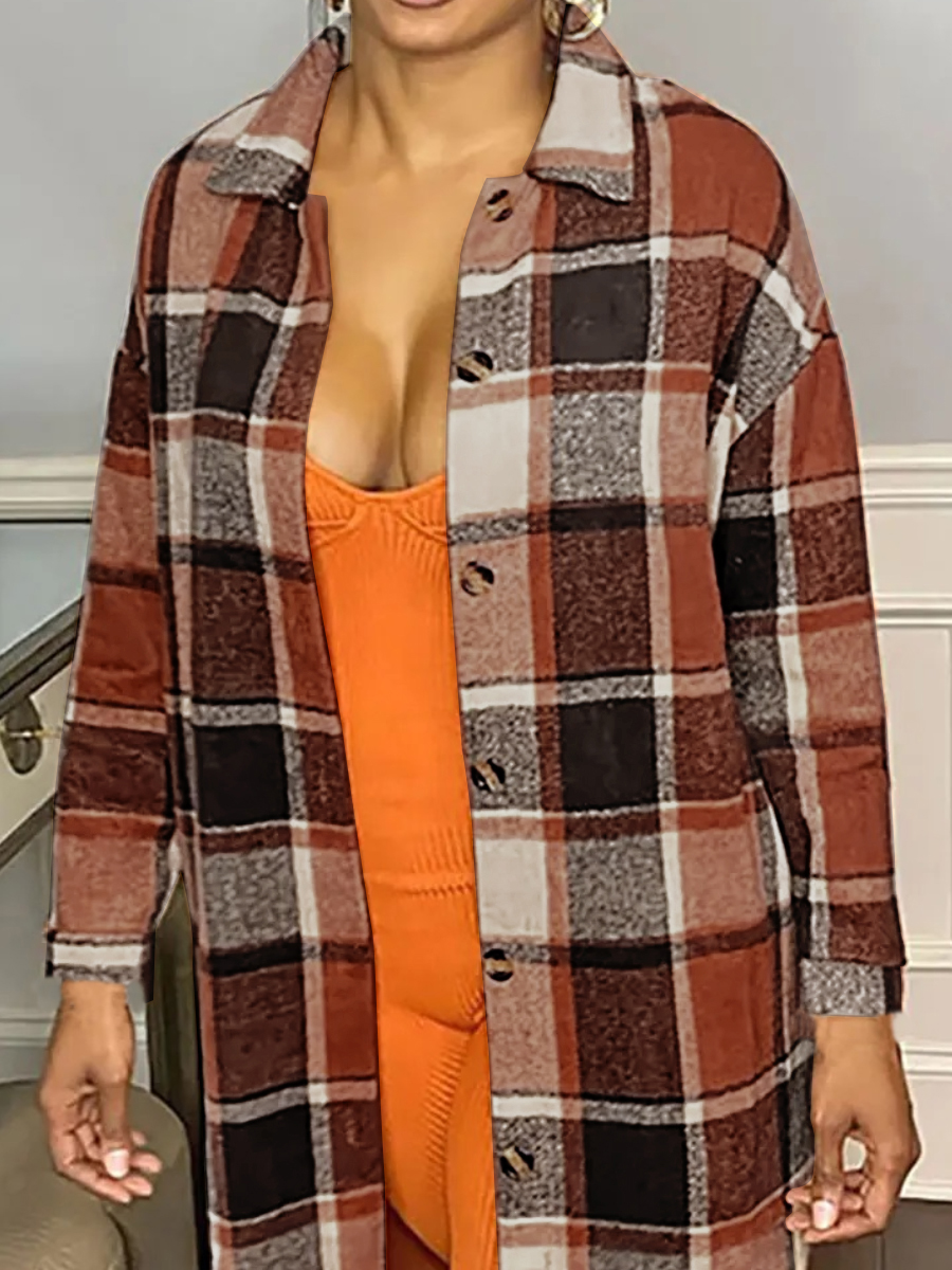 LW Plaid Print Woolen Trench Coat