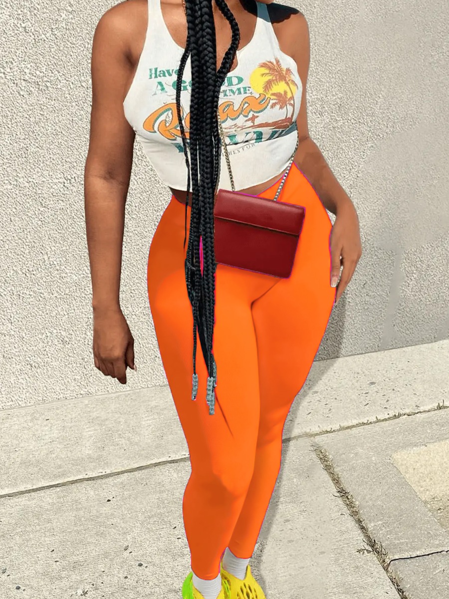 LW Crop Top Letter Print Pants Set
