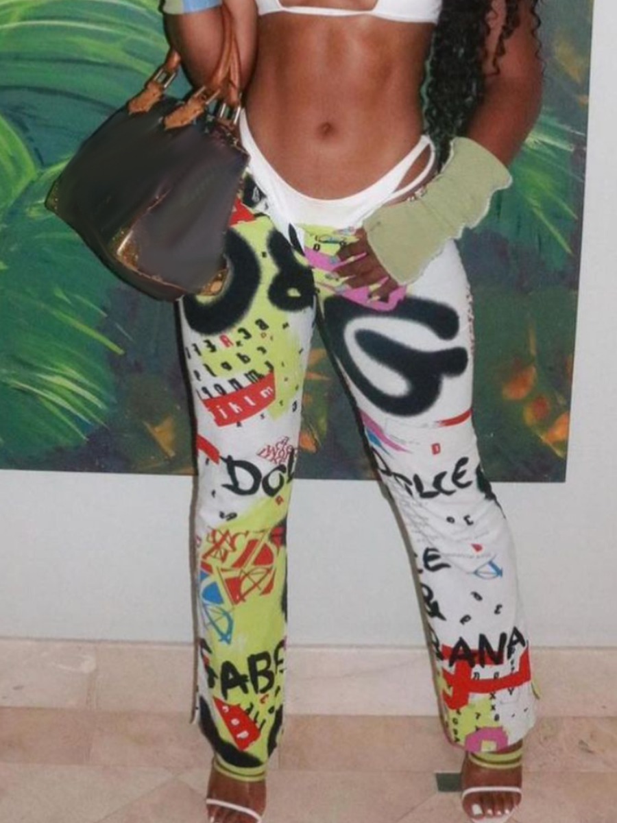 LW Low Waist Graffiti Letter Print Pants