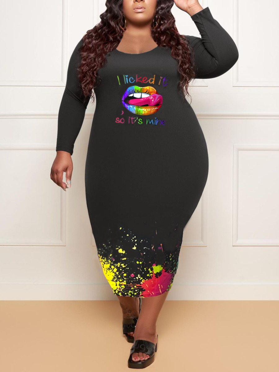 LW Plus Size Splash Ink Lip Letter Print Dress