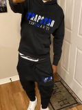 LW Men Letter Print Kangaroo Pocket Tracksuit Set
