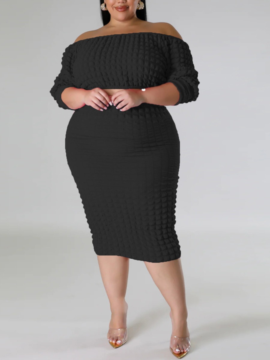 LW Plus Size Off The Shoulder Waffle Knit Skirt Se