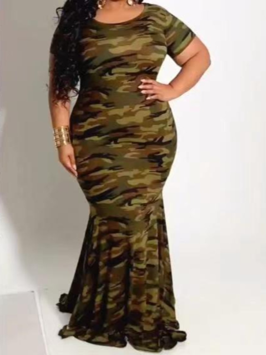 LW Plus Size Camo Print Bodycon Maxi Dress