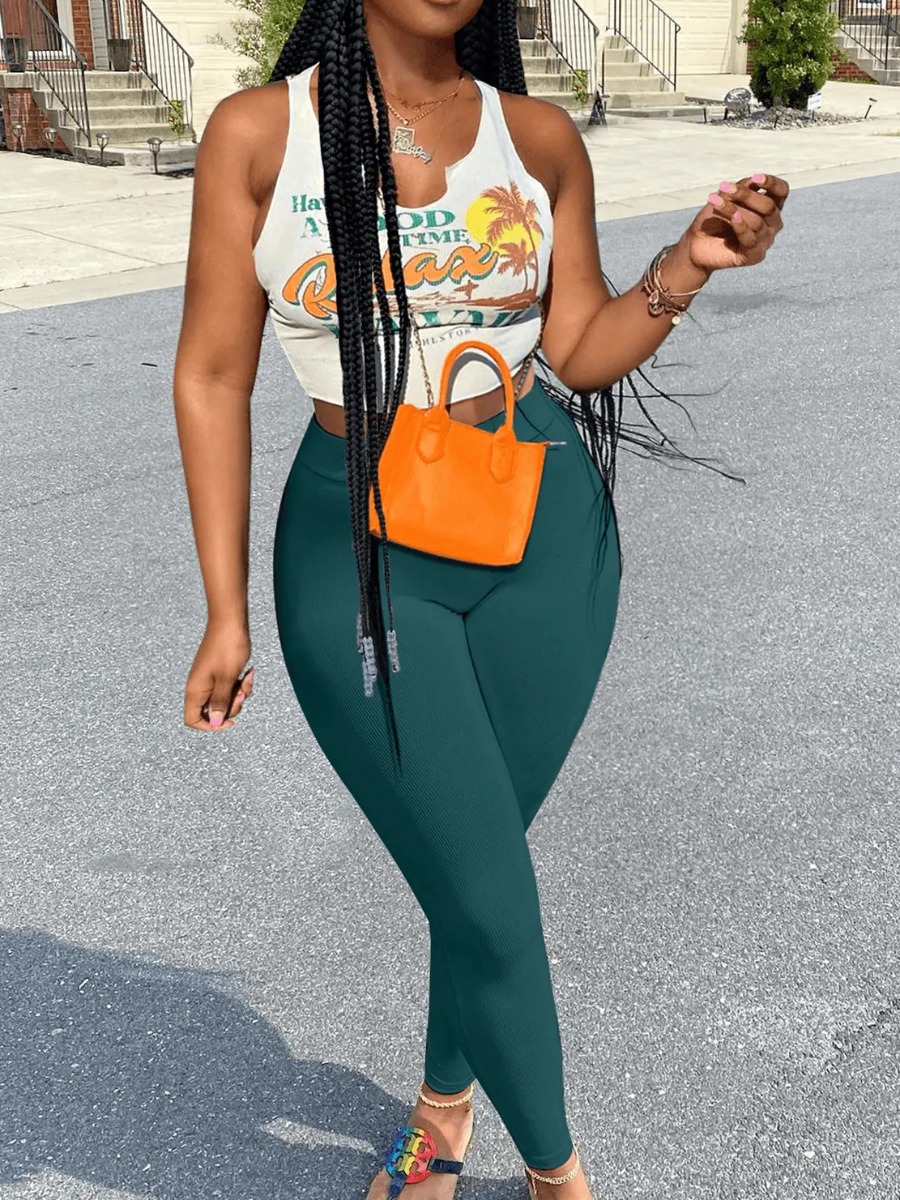 LW Cami Letter Print Skinny Pants Set