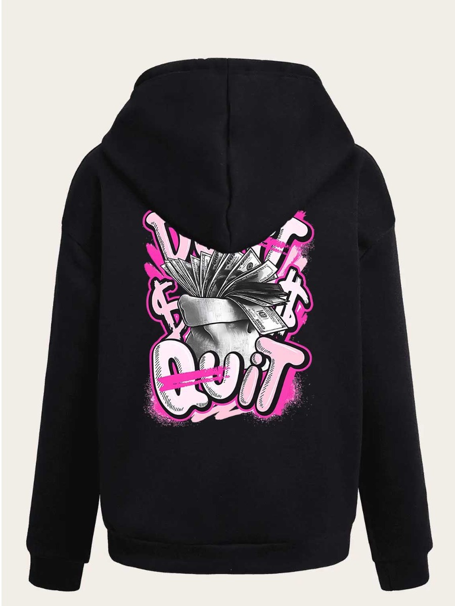 LW Money Letter Print Kangaroo Pocket Hoodie