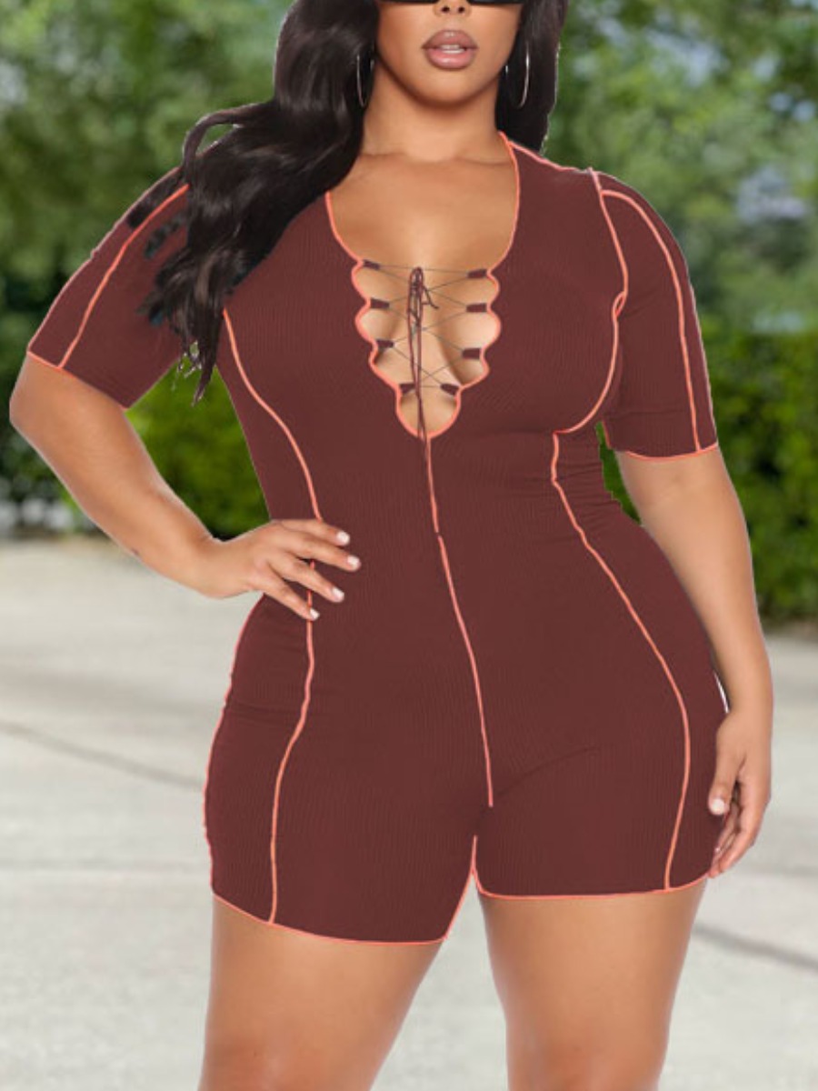 LW Plus Size Rib Knit Line Stitching Bandage Desig